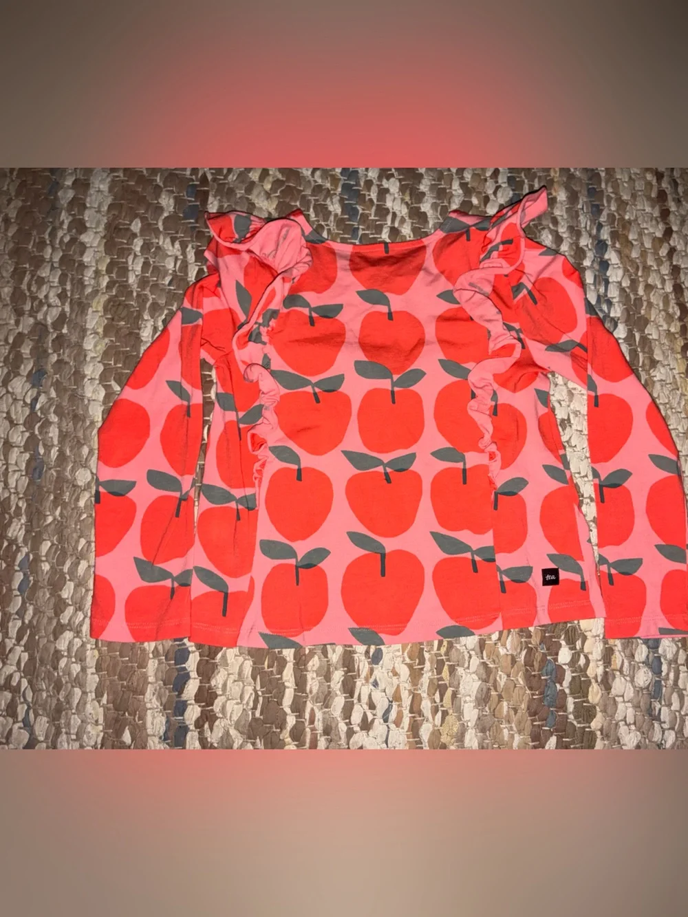 Tea Collection Pink Long-Sleeve Apple Print Ruffle Top